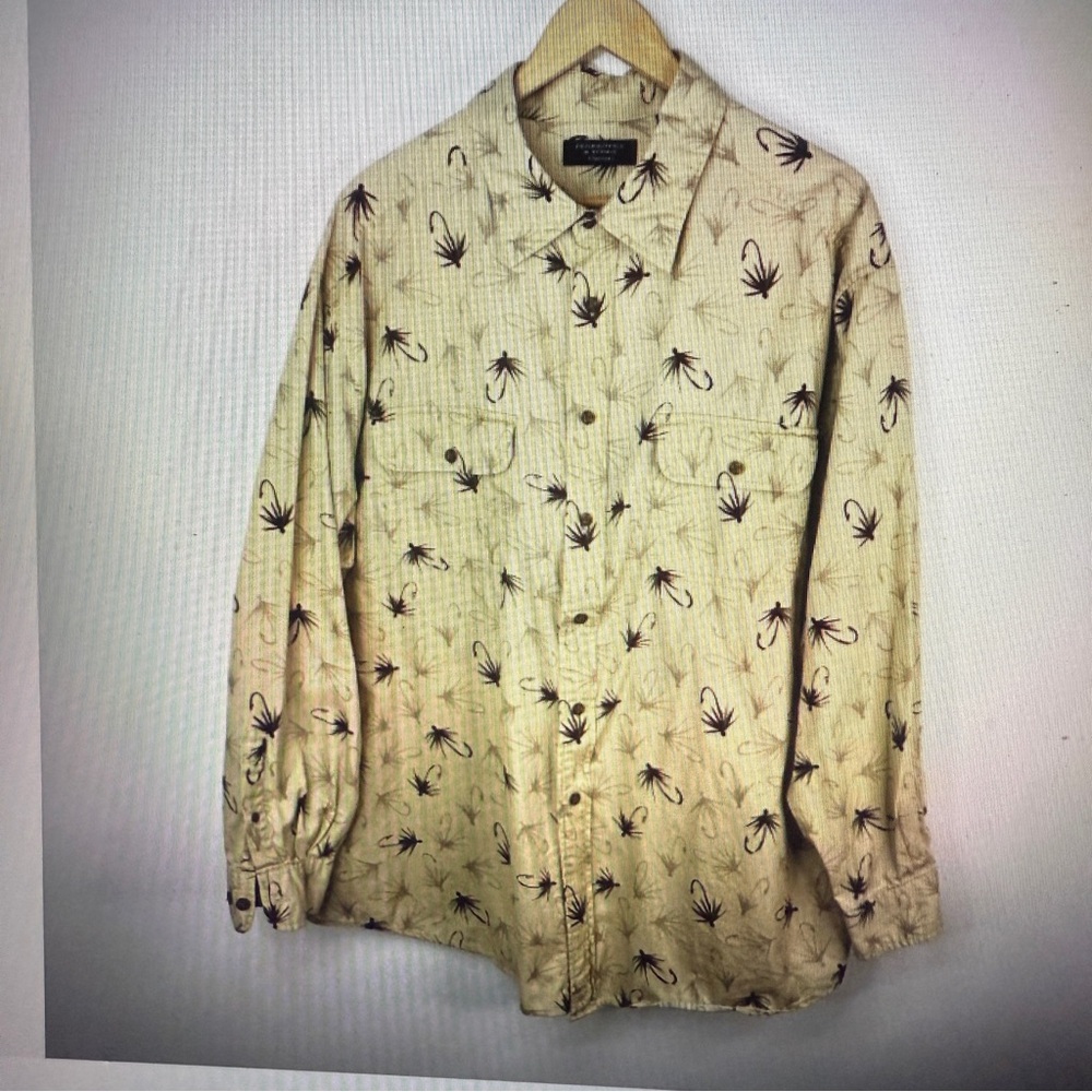 Roundtree & Yorke Outdoors Mens Long Sleeve Tan Button Shirt Fishing Hook 2XL